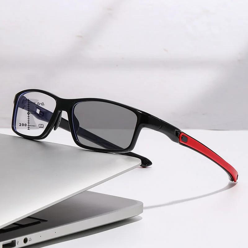 TR90 Sports Photochromic Multifocal Reading Glasses Unisex Progressive Near Far Presbyopia Anti Blue Light Plus Diopter Eyewear