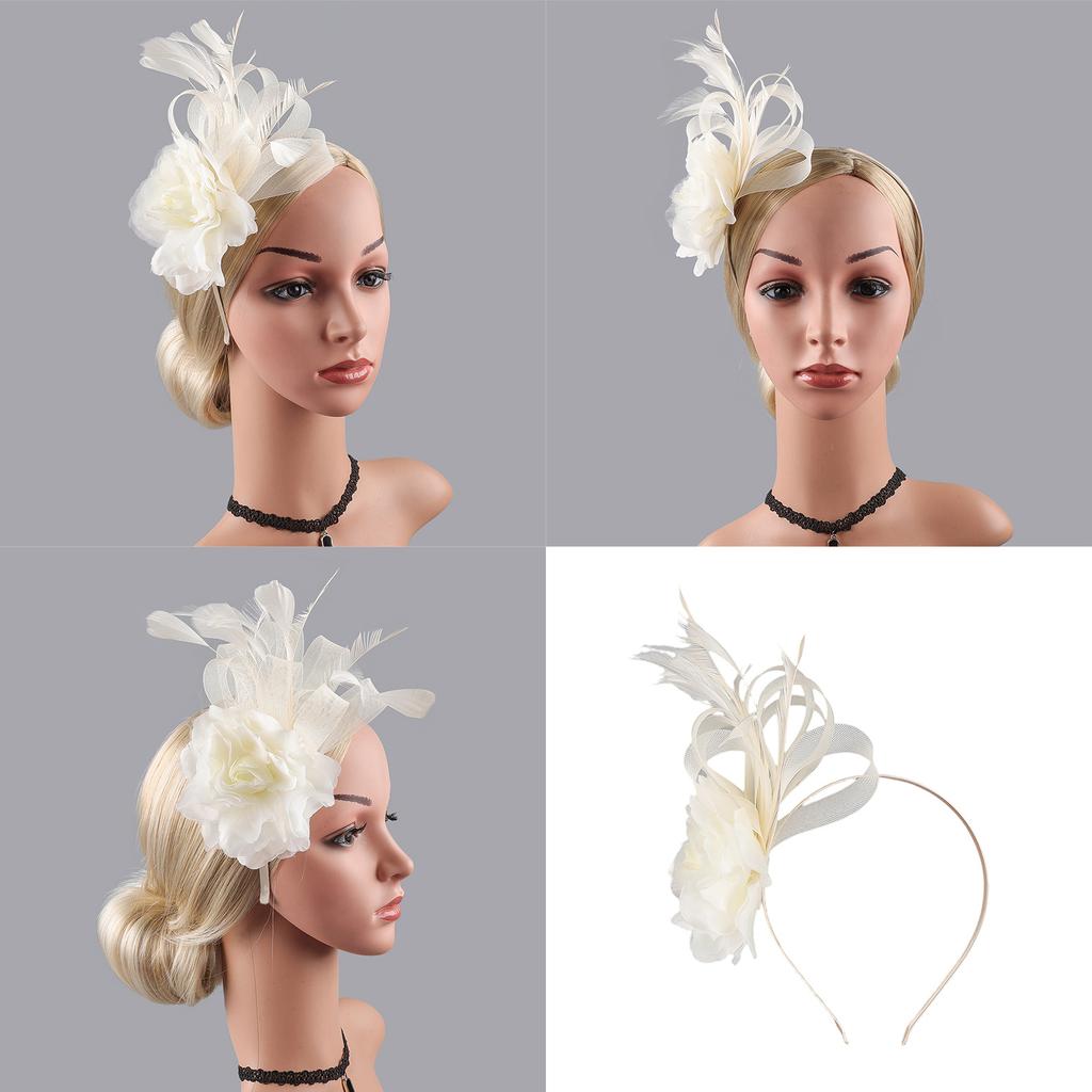Elegant Feather Hair Accessory For Women Elastic Hairband With Adjustable Clip For Horse Races Parties Photography