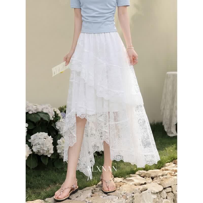 Women s Irregular Off-White A-Line Long Skirt L
