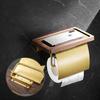 Walnut Wall Mounted Bathroom Paper Towel Holder Brushed Gold Roll Paper Holder Toilet Paper Holder Mobile Phone Holder Aluminum