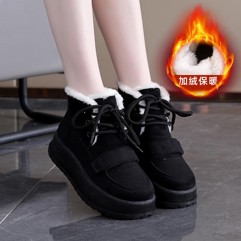 

Women s thick sole winter lightweight warm fur one plush snow boots non-slip wear-resistant casual sports cotton boots 40 чорний