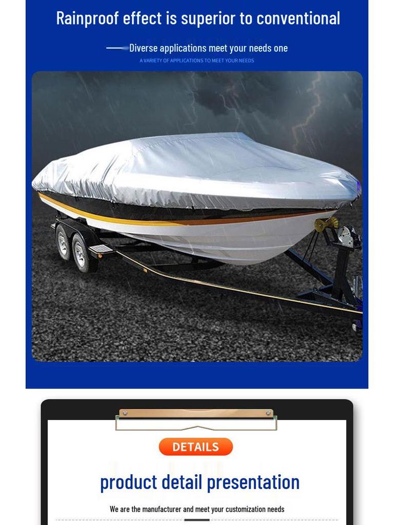 V-Shaped Outdoor Dust & Rainproof Taffeta Boat Cover - 190T Protective Sunscreen for Yachts