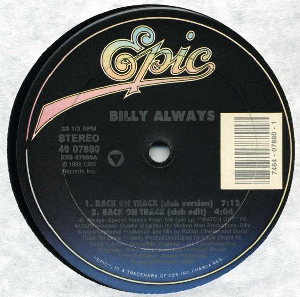 

12inch Record BILLY ALWAYS - Back On Track 4907880 Epic 1988 US Soul/Funk Used
