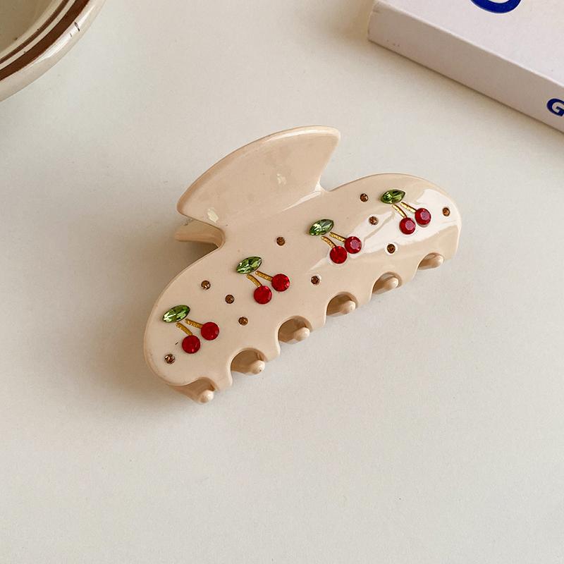 Rhinestone Fruit Cherry Crystal Hair Claw For Women Korean Elegant Acetate Claw Clip Popular Hair Catches Hair Accessories