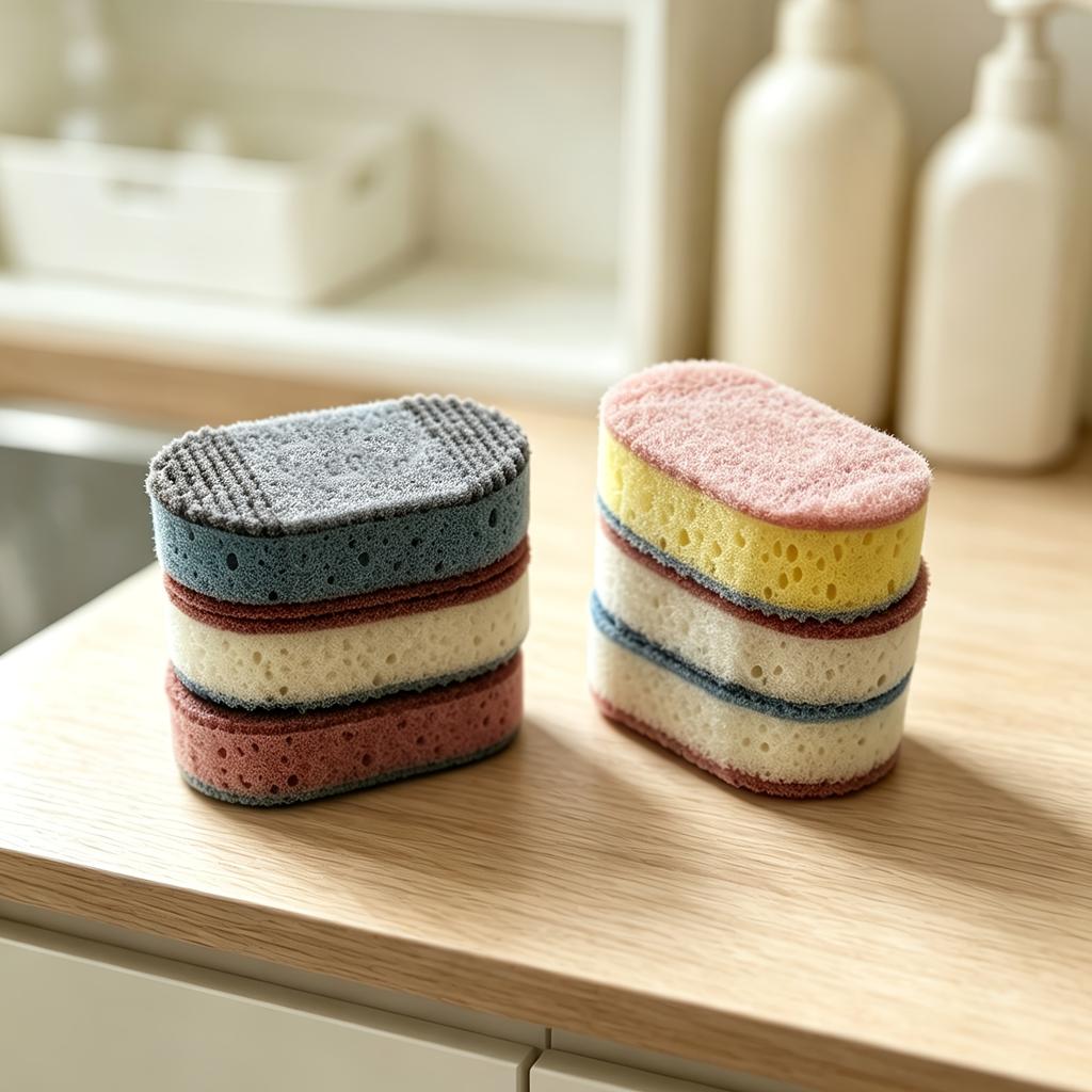 2/6pcs Household Double-Sided Dishwashing Sponge (Random Color), Kitchen Cookware And Tableware Cleaning Cloth, Household Cleaning Sponge,