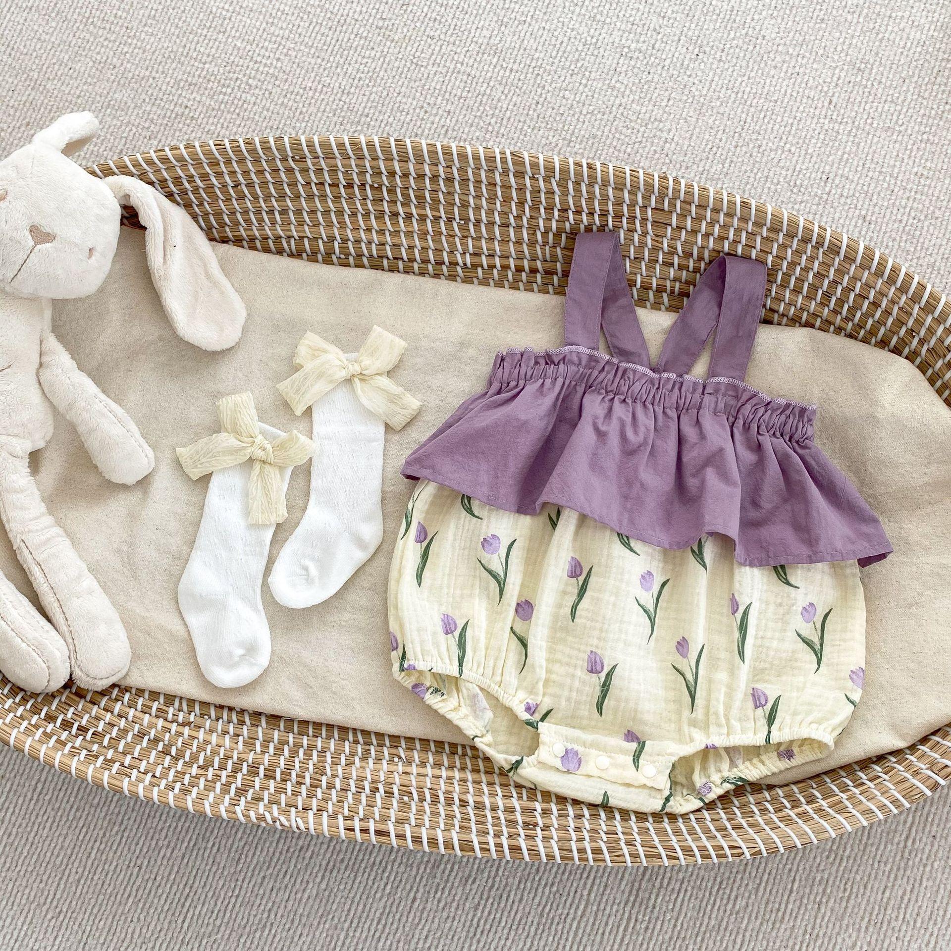 Summer Baby Girl Sleeveless Romper with Tulip Print 66