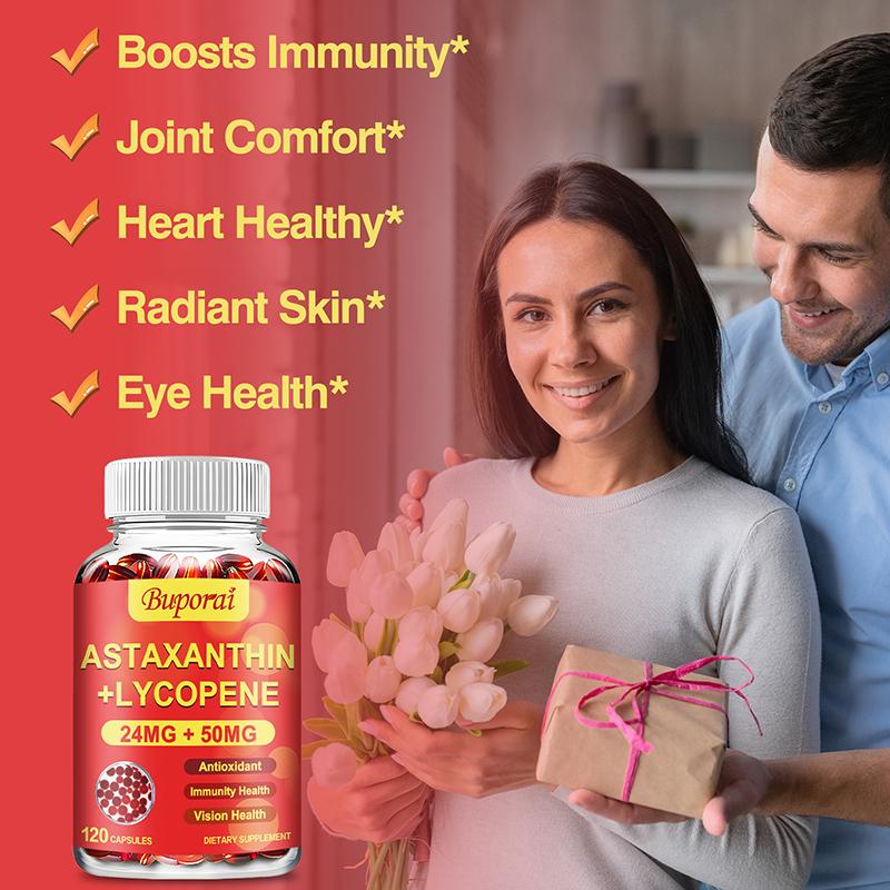 Capsule Buporai cu Astaxantină, Lycopen, pentru Antioxidant Natural Sănătatea Pielii și a Ochilor Sănătatea Articulațiilor și a Mușchilor Sănătatea Energiei și a Sistemului Imunitar