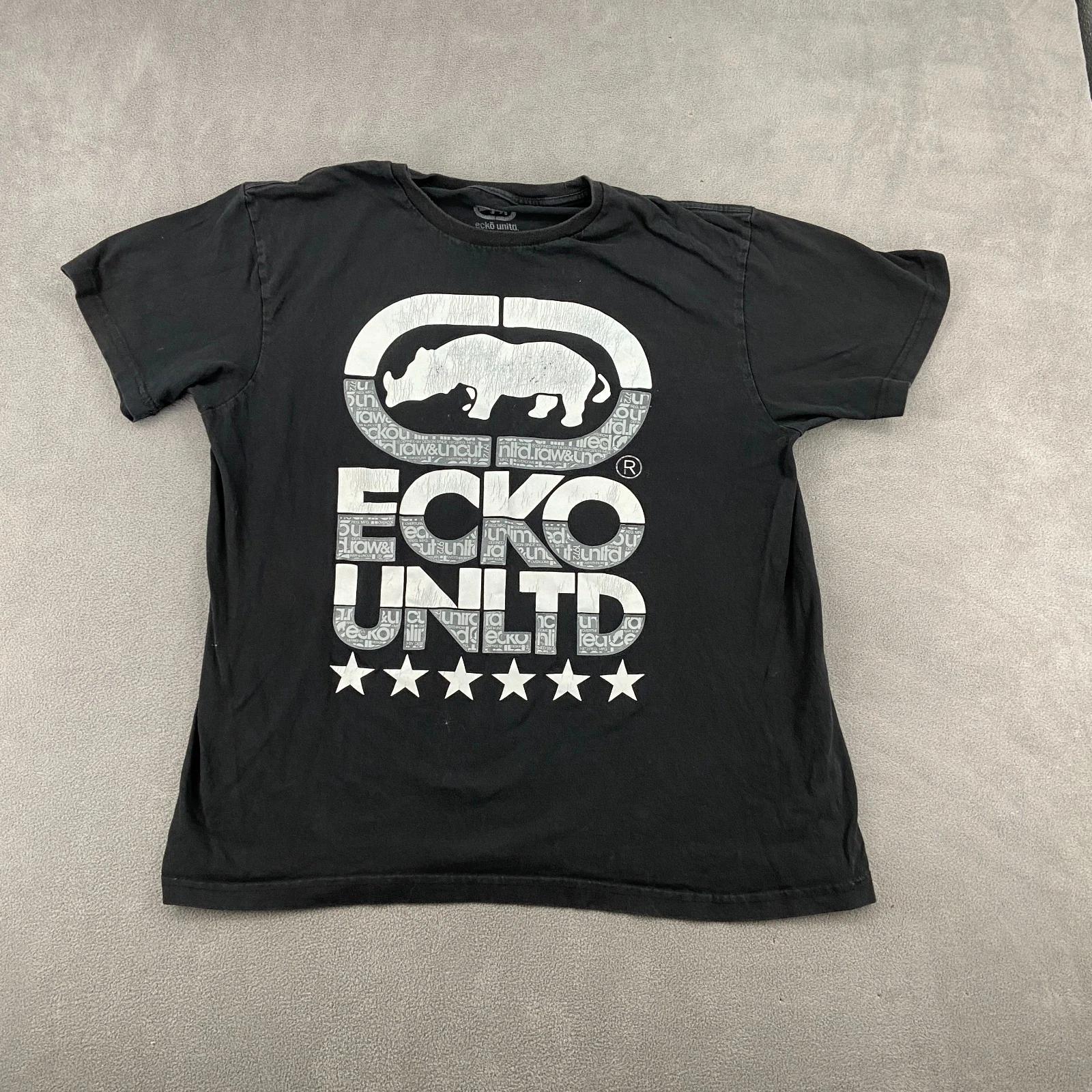Ecko Unltd T Shirt Mens XL Black Cotton Standard Fit Graphic Rhinoceros Stars 2XL