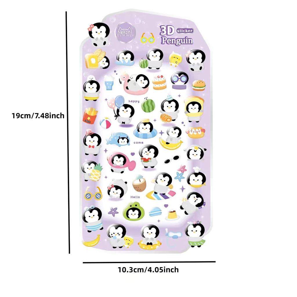 NEKONI 3D Animals Penguin Seal World Relief Stickers Scrapbooking DIY Journaling Stationery Diary Cute Stickers School Supply