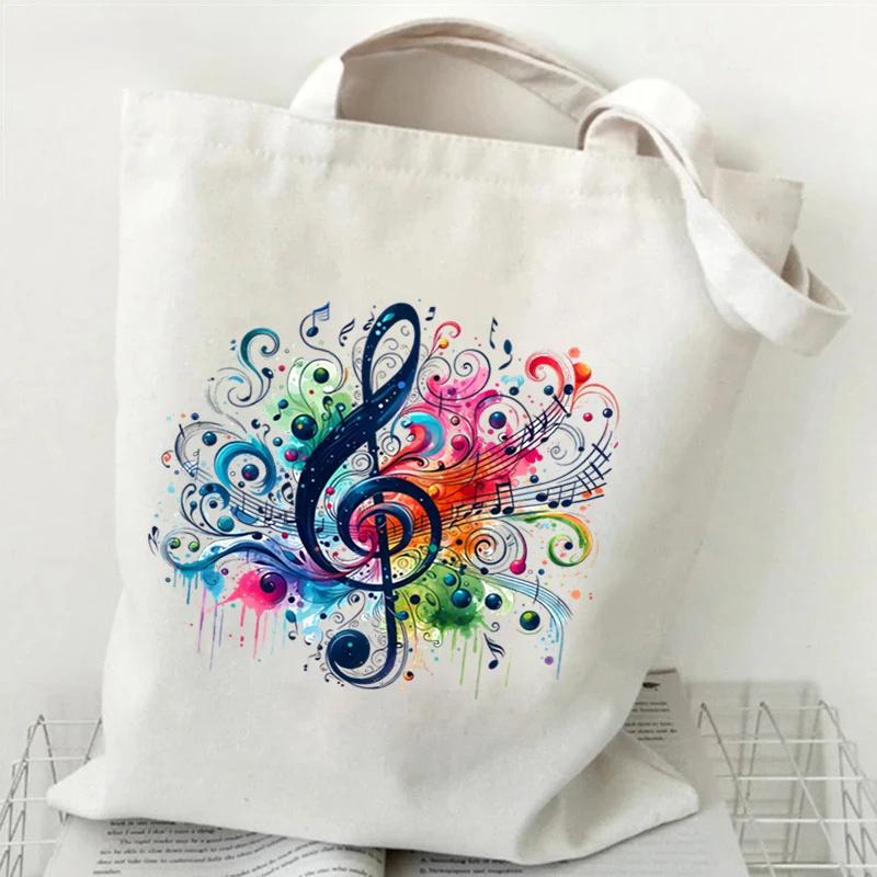 Women Handbags Music Notation Canvas Bag For Teen Fashion Design Side Bag Funny Watercolor Music Note Shoulder Bag For Ladies