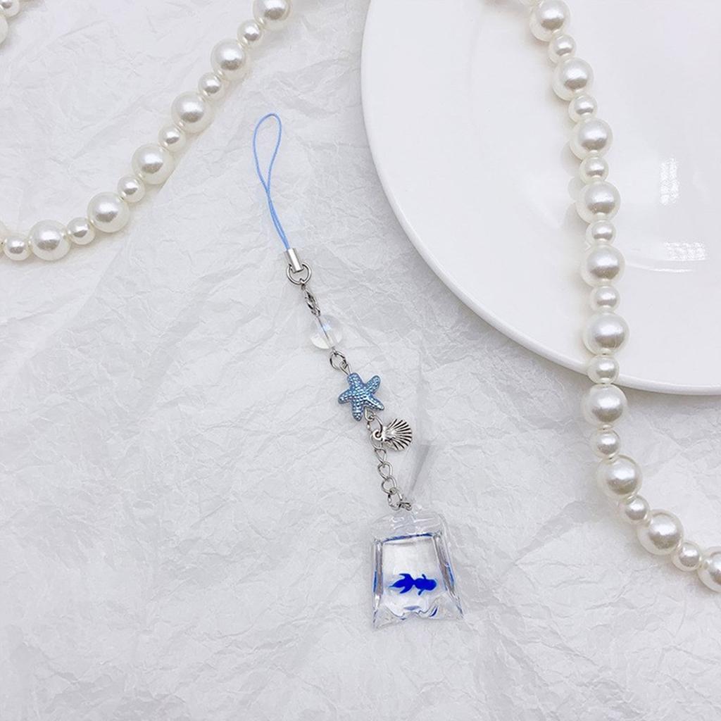Cute Bag Goldfish Bead Charm Pendant Chain Phone Strap Pocket Keychain Strap Hangings Decoration for Key Bag Purse