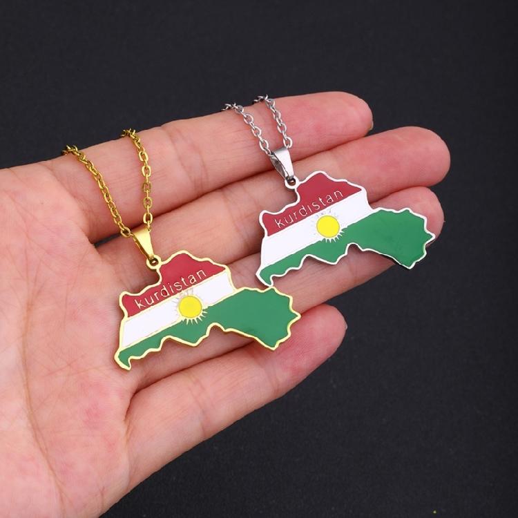 Kartenanhänger Kette Kurdische Flagge Kartenanhänger Kurdistan Schlüsselbein Kette Schmuck Geschenk