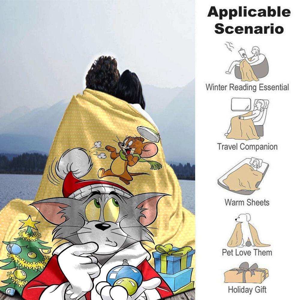 1pc Tom and Jerry Flannel Blanket Soft Warm Throw for Home, Office, Travel, All-Season Cozy Bedding Gift L1388