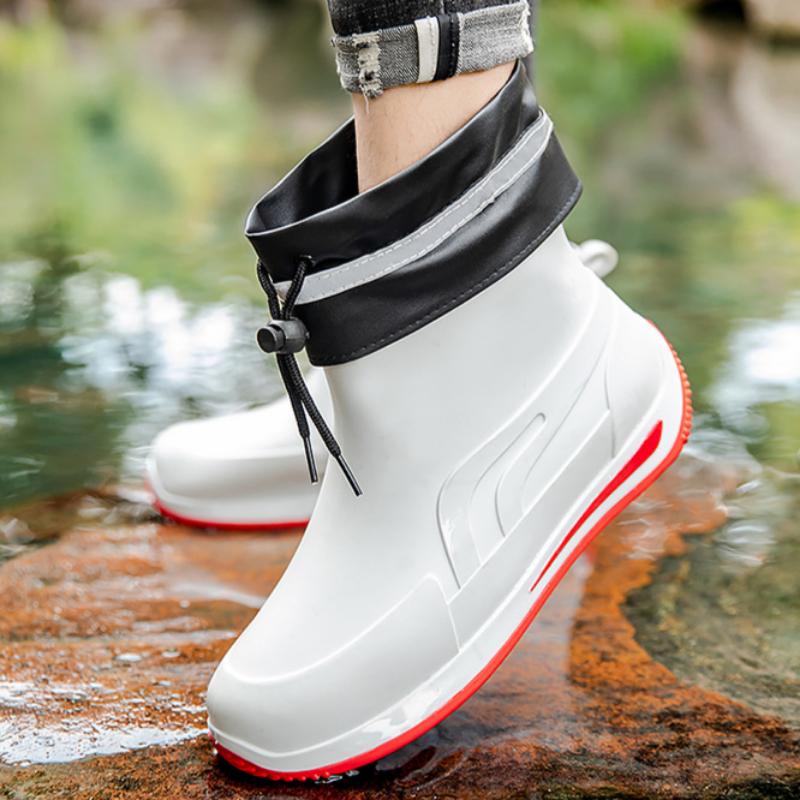 Botas de Lluvia para Adultos Botas de Lluvia de Media Caña para Hombre Zapatos para Agua de Caña Baja Botas de Agua Modernas Antideslizantes Impermeables de PVC con Suela Gruesa Resistentes al Desgaste