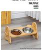 Adjustable Bamboo Cat & Dog Bowl Stand with Double Bowls and Pet Neck Protection