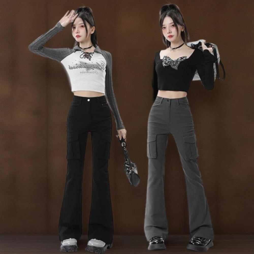 New ArrivalS Open Run Women S caSual Cotton Double Pocket Bootcut Cargo pantS