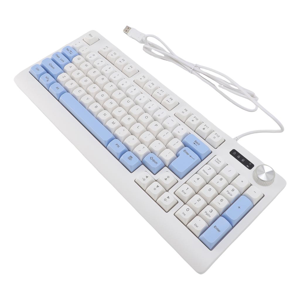 Keyboard 93 Keys Dynamic RGB Backlit Ergonomic Design Wired Gaming Keyboard with Volume Knob for Laptop