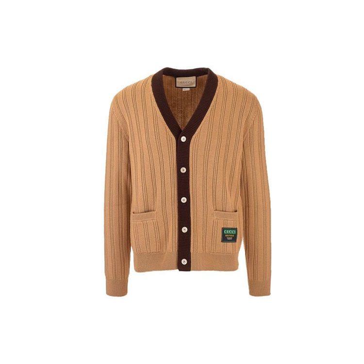 Gucci Sweaters Men's Camel V Neck Moderate Cardigan 646809-XKBQT-2668