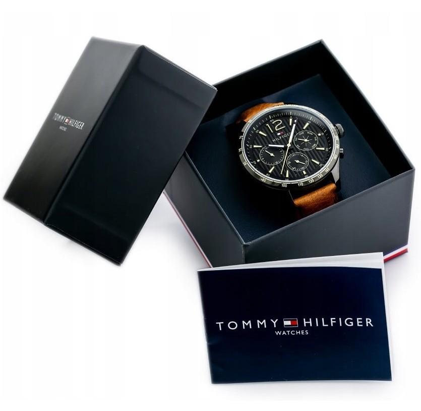 Tommy Hilfiger 1791470 Herrenuhr Braunes Armband Schwarzes Zifferblatt 44 mm + Box