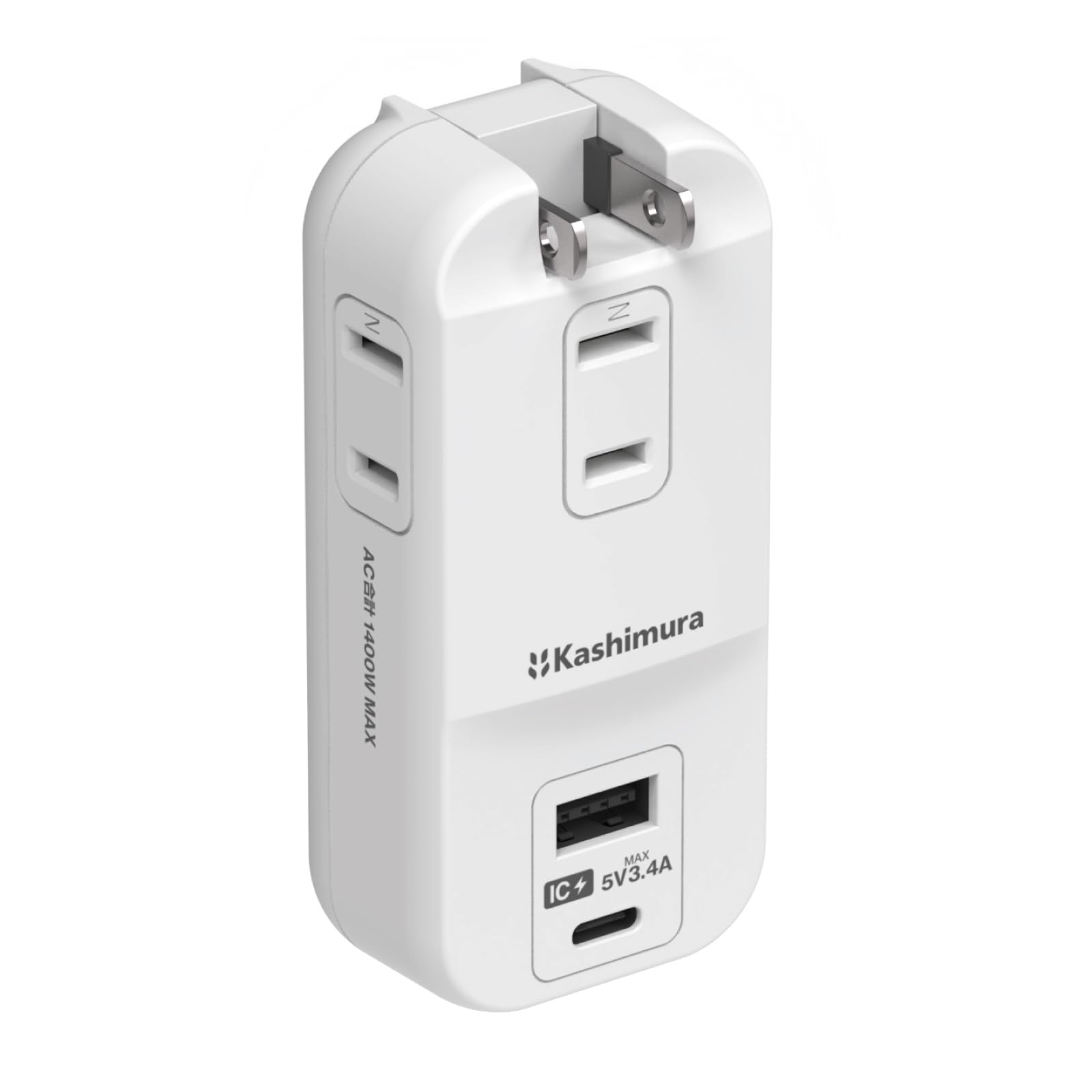 

Kashimura International Power 3 AC C Ports Rotating Plug for Compact Ideal for Travel and Business Trips [USB-C Equipped! Compatible/Compact Strip] +