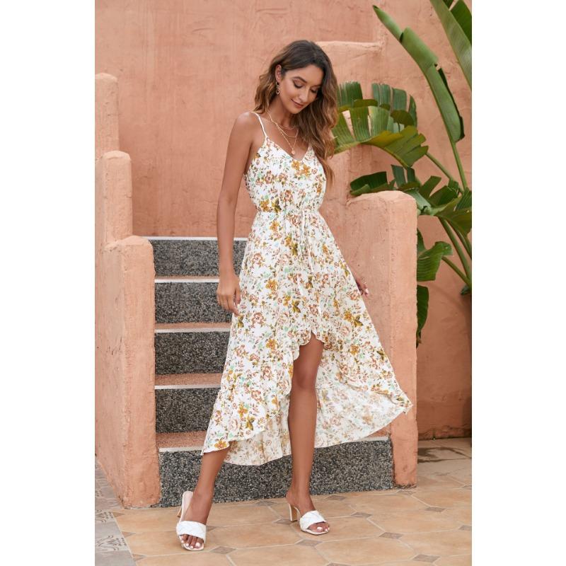 

YYFS женская мода лето весна цветочный узор принт без рукавов v-образным вырезом с высокой талией повседневные платья XL