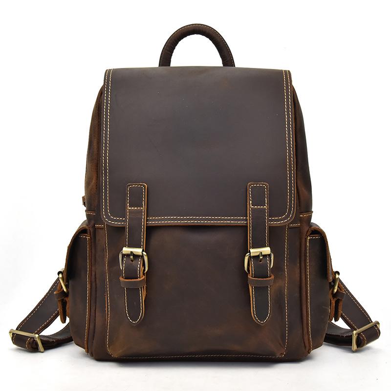Vintage Crazy Horse Leder Rucksack für Damen und Herren - Echte Leder Reise- und Schultasche