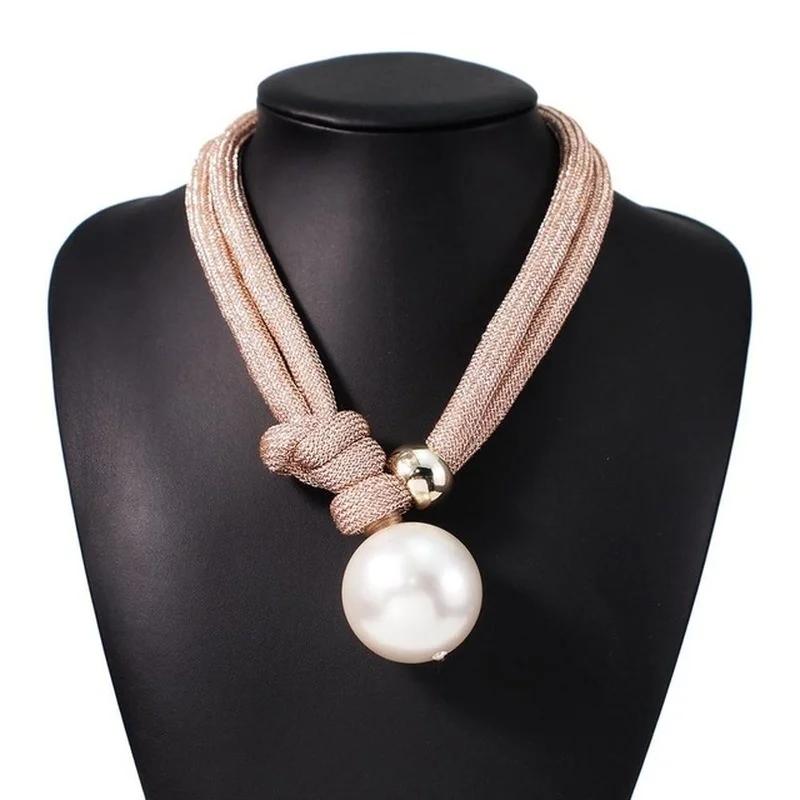 Womens Large Imitation Pearl Choker Necklace Fashion Thick Rope Adjustable Pendant Necklace Jewelry Gift