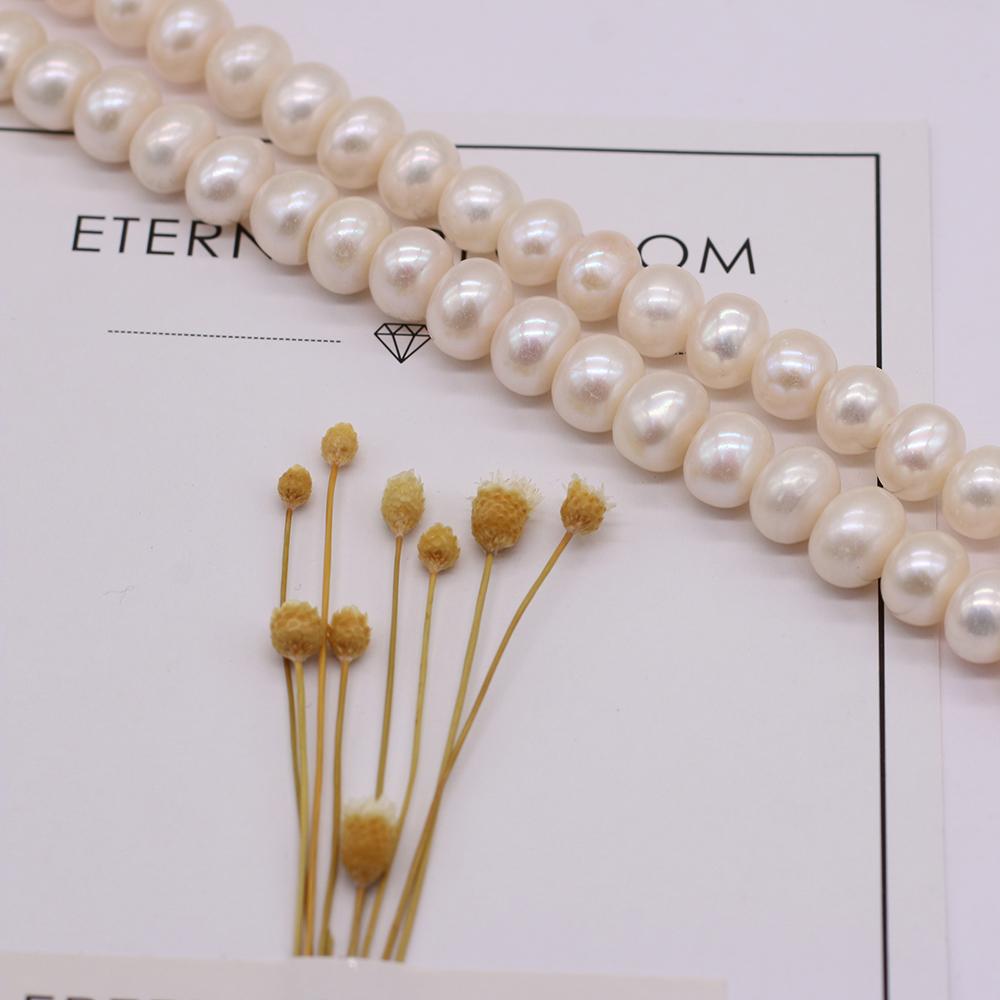 1 Strang, 9-10mm Weiße Natürliche Süßwasserperlen, Nahezu Rund, 36cm Lose Perlen für Handgemachten Schmuck Bastelbedarf, DIY Weihnachtsgeschenke