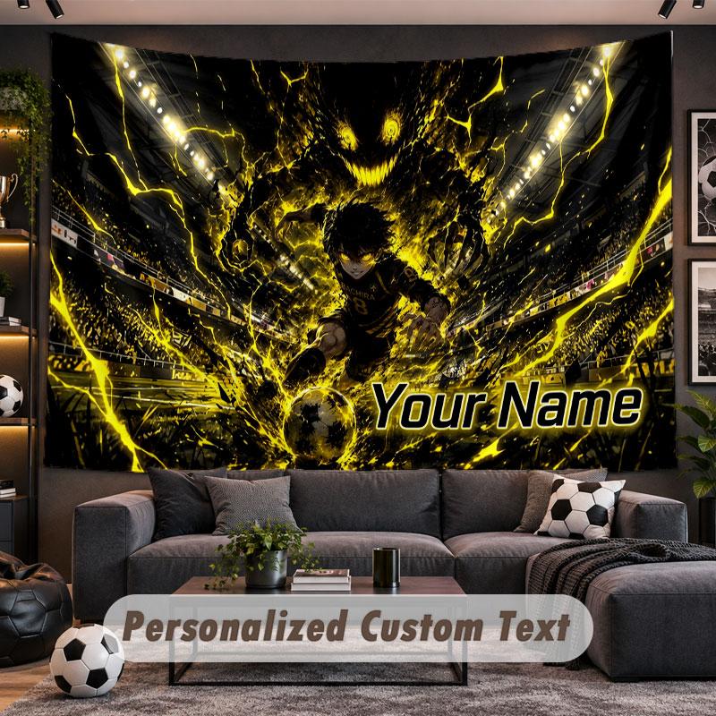 Wall Hanging Tapestry Custom NameBlue Lock Pattern Personalized Printed Fabric Wall Decor