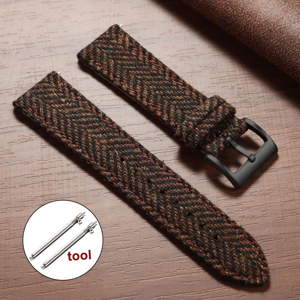 18mm 20mm 22mm Smartwatch Watch Band Quick Release Weave Bracelet for Omega for Seiko Vintage Genuine Cowhide Tweed Nylon Strap