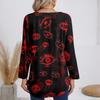 Ladies' Fashionable And Casual Halloween Printed T-shirt Long Sleeved V-neck Mid Length Top