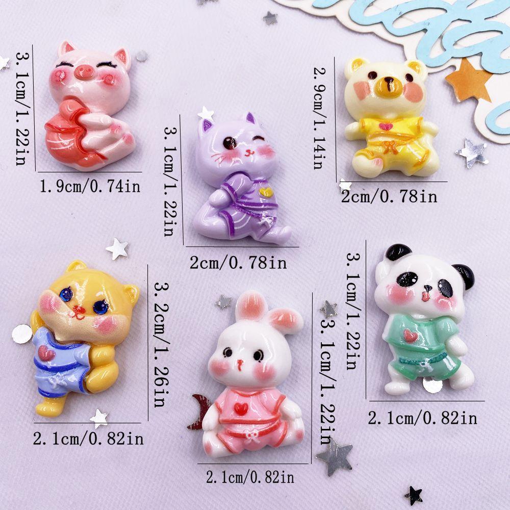 10PCS Resin Kawaii Colorful Painted Cartoon Panda Rabbit Bear Pig Fox Flatback Stone Figurine Scrapbook DIY Craft Supplies