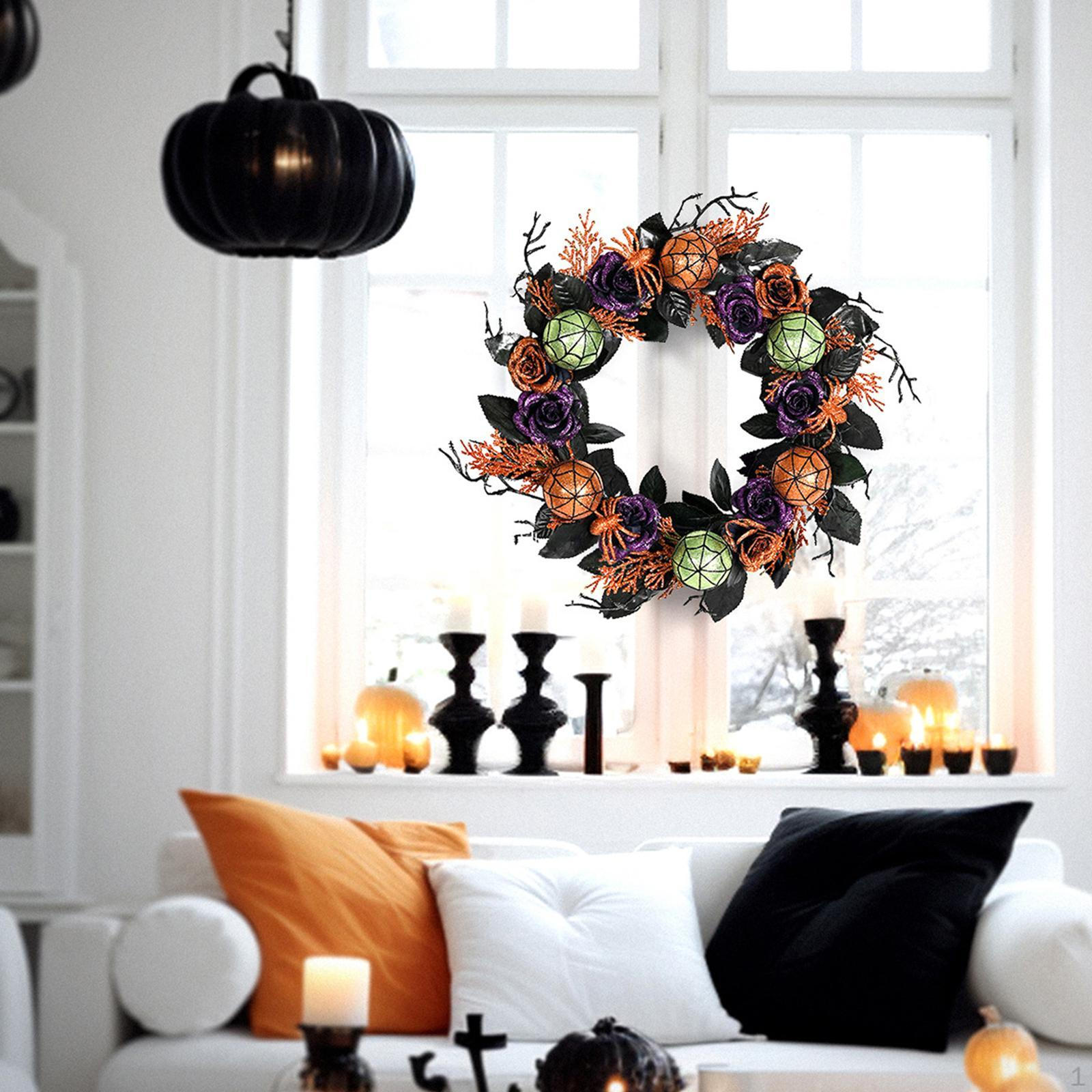 Halloween Wreath Gothic Garland 17.7inch 45cm Wall Hanging Ornament Artificial Flower for