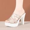11cm Kleine Größe 32-43 Elegant Floraler Druck Block Hohe Absätze Schuhe Plateau Pantoletten 2025 Sommer Damen Hausschuhe Büro Model