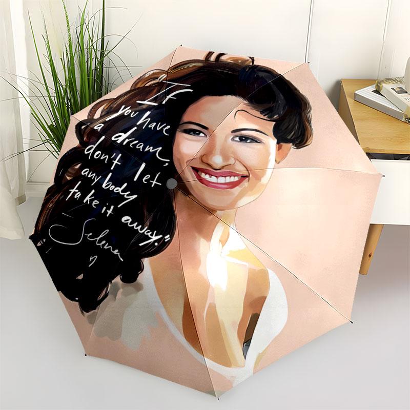 1 PC Automatic Folding Umbrella - Selena Quintanilla Pattern Portable Foldable Design With 8 Ribs Christmas Birthday Gifts