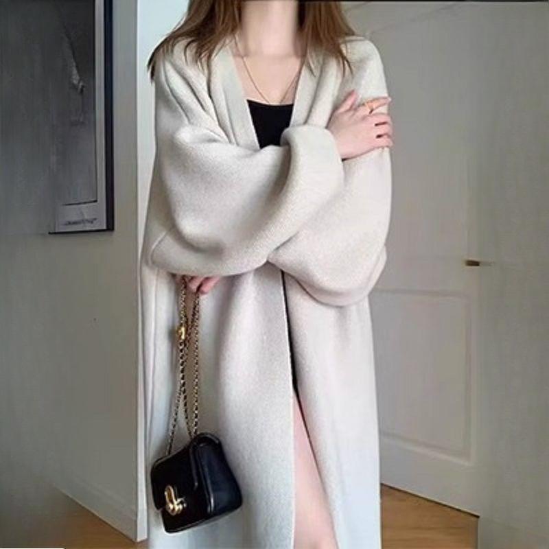 Over-the-Knee Long Length Lazy Style Knitted Cardigan for Autumn Winter Loose Thickened High-End Knitted Outer Wear