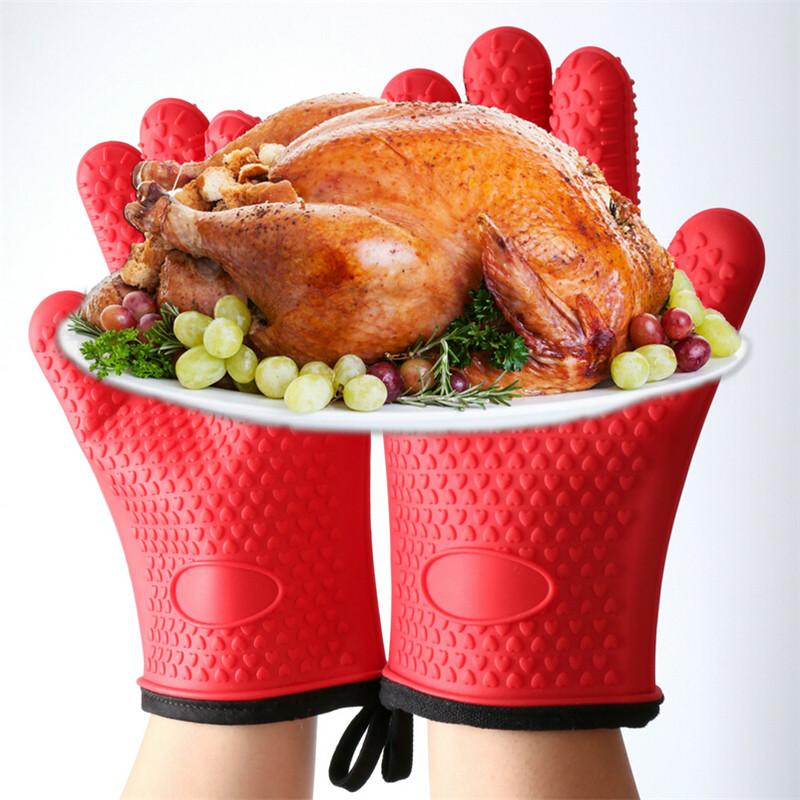 1Pc Heat Resistant Kitchen Glove Barbecue Grilling Glove Silicone BBQ Grill Oven Mitt Pot Holder Cooking Tool