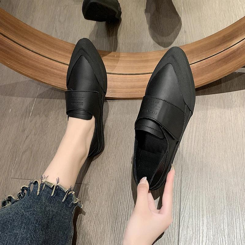 

Осенние новые туфли на плоской подошве, женские модные туфли с острым носком и глубоким носком, мягкая подошва, нескользящая низкая обувь 40 чёрный