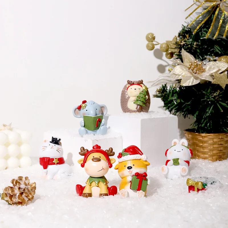 Weihnachtsdekoration Figuren Cartoon Corgi Elch Igel Niedliche Miniatur-Ornamente für Schreibtisch Party Festival Heimdeko