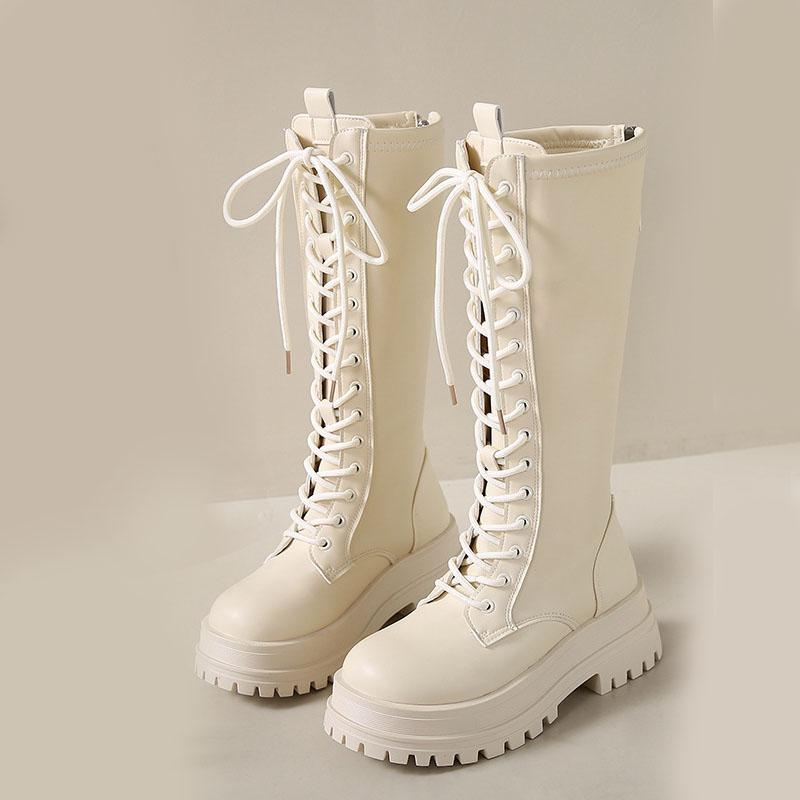 Fashion 2025 New Thick Bottom Heightening Knee High Boots Versatile Autumn Winter Shoes Black Back Zipper Long Knight Botas for Women