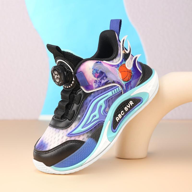 God of War boys basketball shoes 2025 spring and summer new classmates rotating button children's sneakers non-slip girls' sneakers