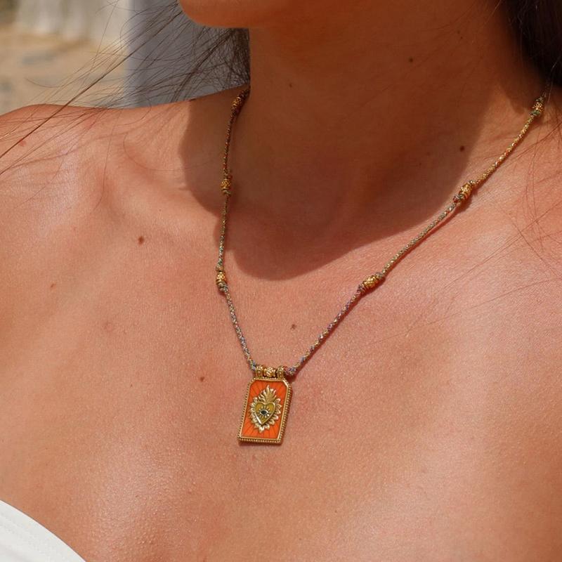 1 Piece Bohemian Fashionable Women'S Necklace Colorful Love Tarot Card Pendant Necklace With Beads