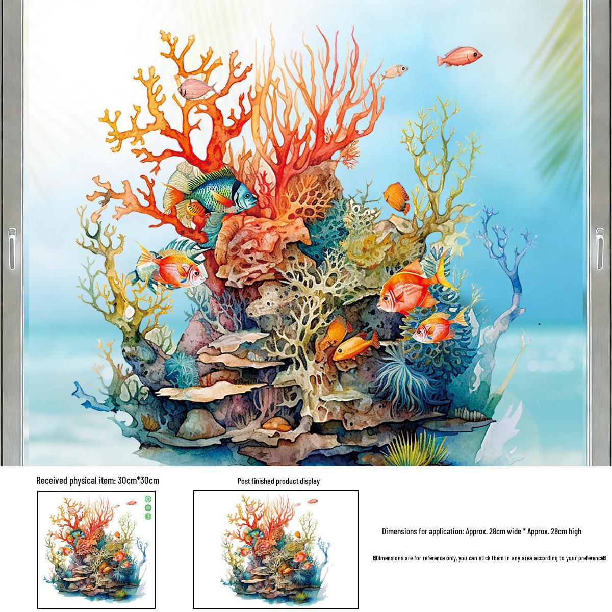 

2026 New Style Colorful Coral Fish School Glass & Wall Adhesive Stickers 30cm x 30cm (1 Sheet, OPP Bag)