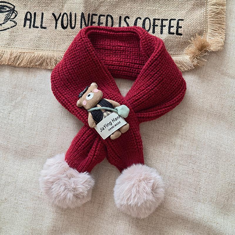 Korean Style Cute Red Knit Scarf for Children - Cozy Autumn/Winter Neck Warmer for Festive Season
