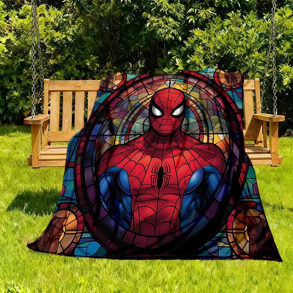 1PC Stained Glass SpiderMan Outdoor Blanket Lightweight Flannel, Soft & Warm, All-Season Use for Sofa, Outdoor, Camping, Living Room, Office36