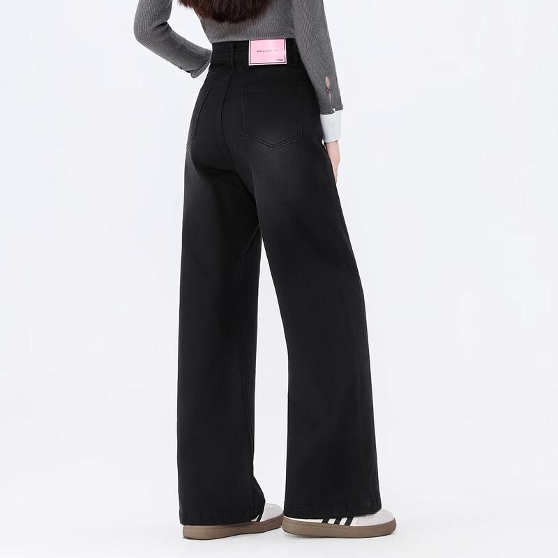 JEEP Women's Thickened Loose High-Waist Straight Leg Jeans