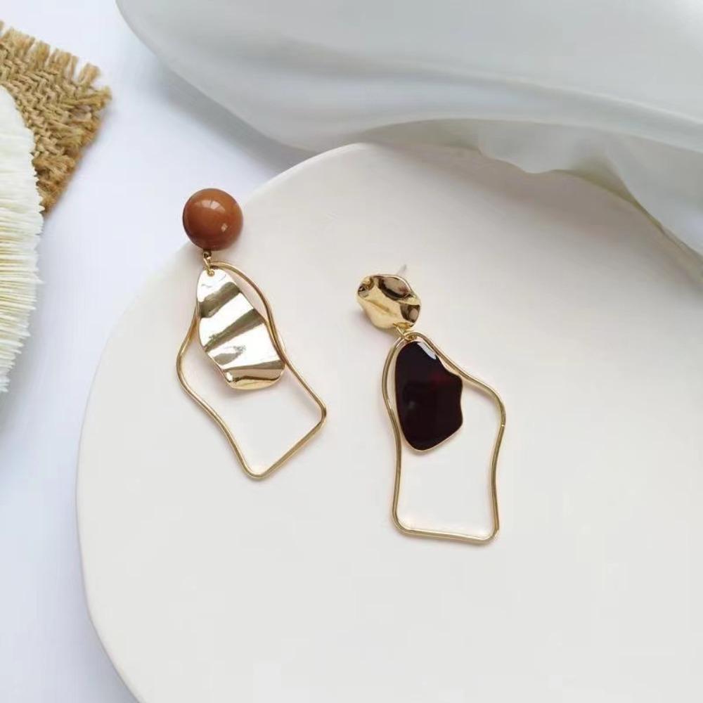 Orecchini Pendenti Asimmetrici Geometrici Irregolari Svuotati con Smalto a Goccia, Temperamento Coreano, Gioielli di Moda per Donna
