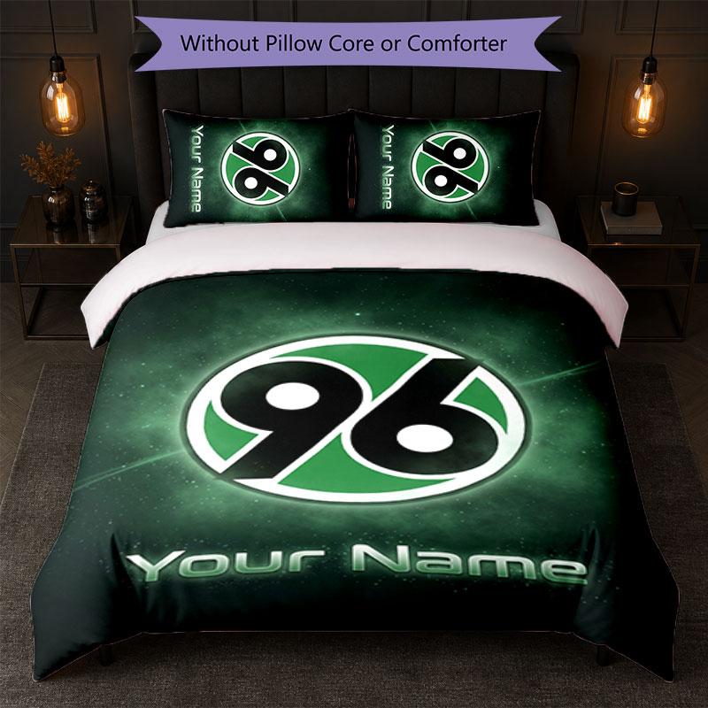 Set Biancheria da Letto Personalizzato Hannover 96 con Nome Testo 1 Copripiumino+2 Federe Logo Calcio Regalo Personalizzato per Occasione Speciale Decorazione Camera da Letto