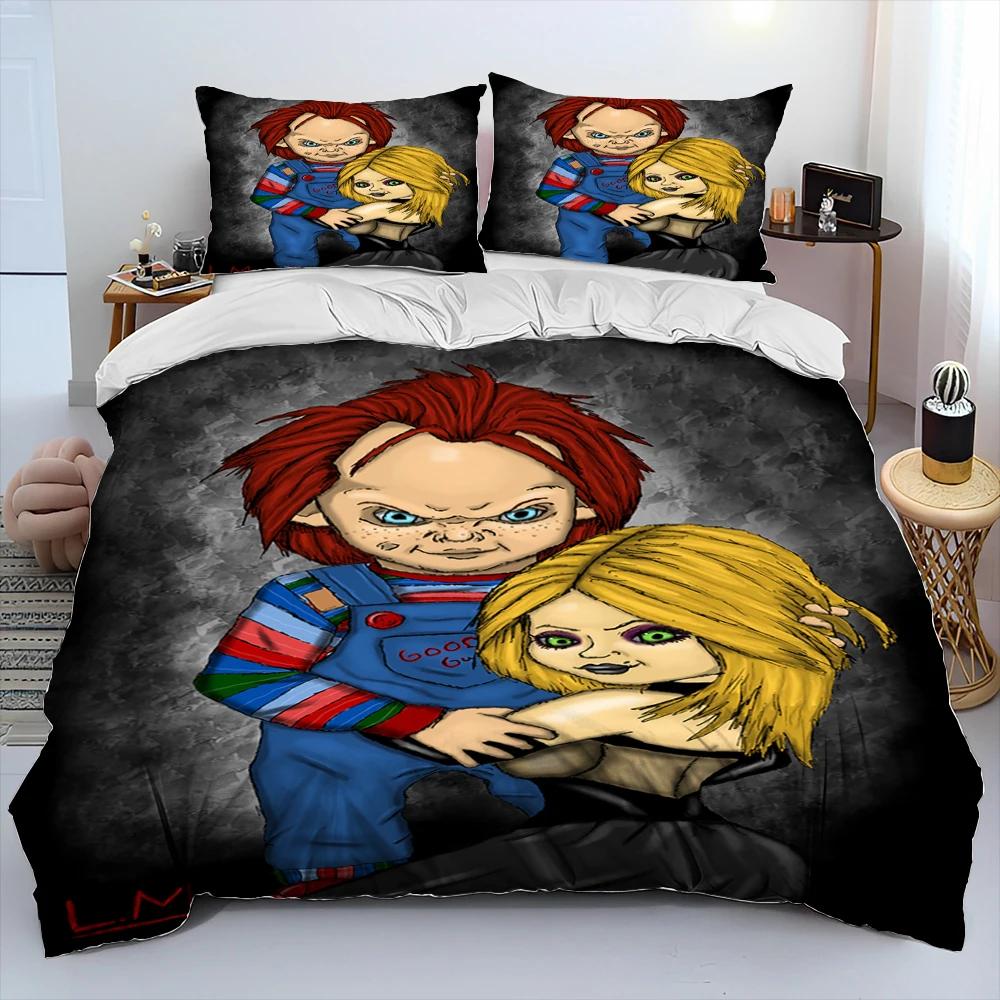Anime Movie Duvet Cover Character Chucky Saw Comforter Bedding Set,Bed Set Quilt Cover Pillowcase,King Queen Size Bedding Set