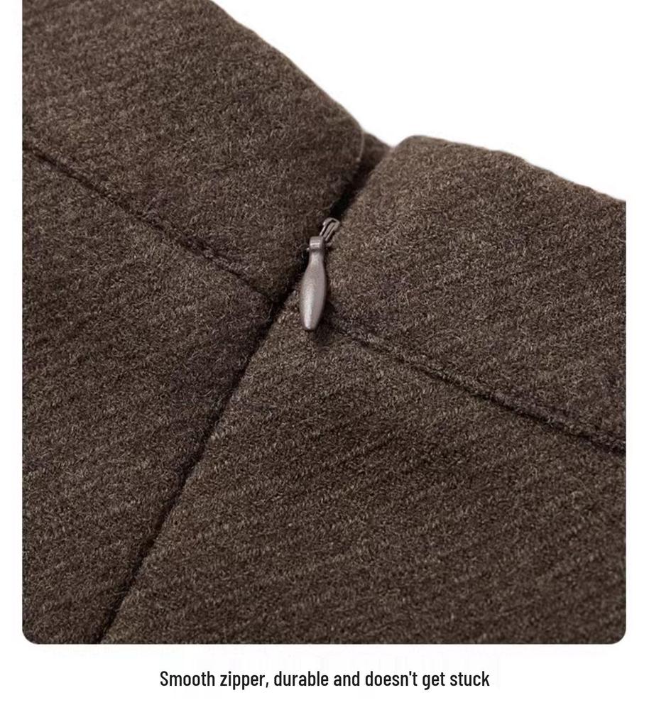 Coffee-colored Retro Wool A-line Midi Skirt, Women's Autumn/Winter 2025, Suit-style with Slit and Hip-hugging Fit